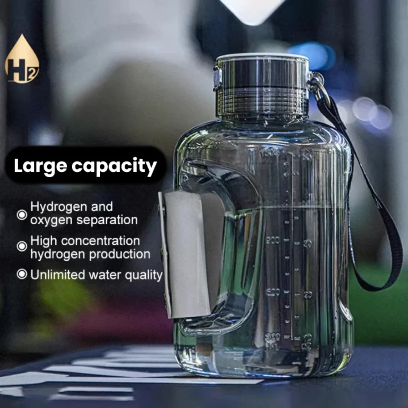 57Oz MAX Hydrogen Water Bottle, Hydrogen Water Generator with SPE/PEM Technology, Portable Sports Water Bottle, 2500PPD Pure Hydrogen Rich Concentration