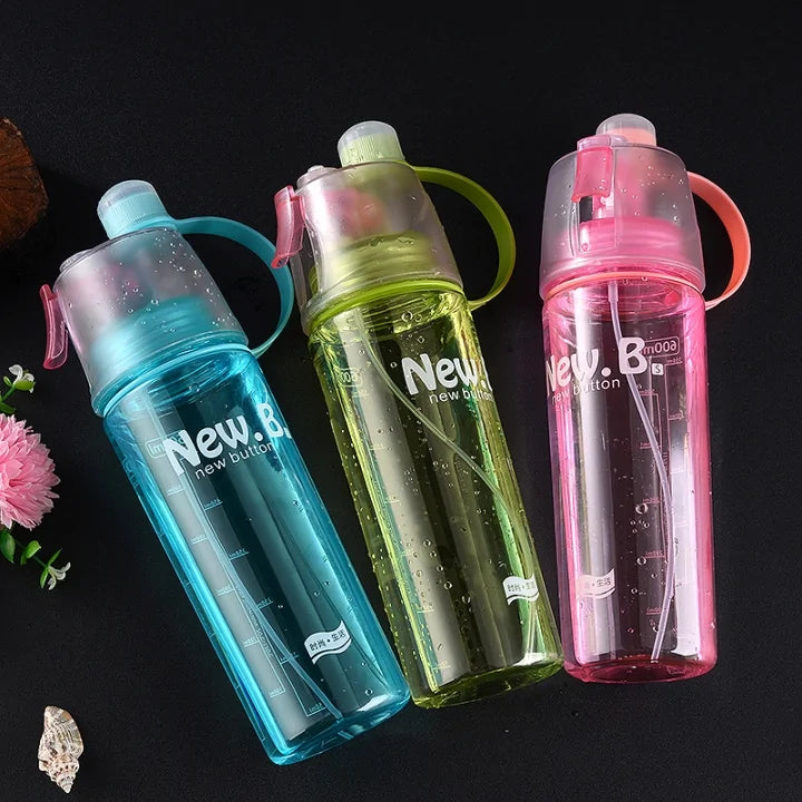 Mist 'N Sip Misting Water Bottle 2-in-1 Mist And Sip Function With No Leak Pull Top Spout Sports Water Bottle Reusable Water Bottle - 20 oz