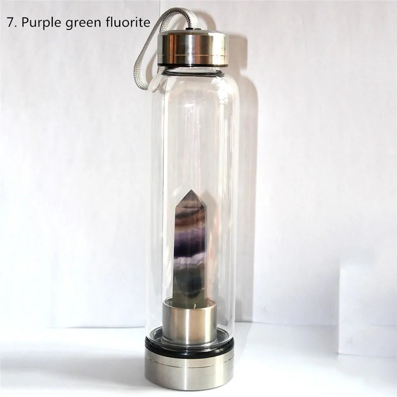 Quenchery | 16oz Natural Gemstone Water Bottle for Making Crystal Infused Gemwater | Includes Premium Healing Crystal