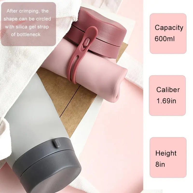 Foldable Water Bottles Soft Flask Sports Drinking Water 600ml