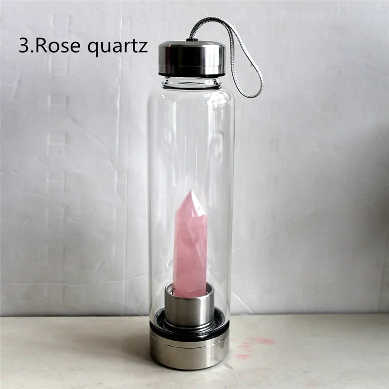 Quenchery | 16oz Natural Gemstone Water Bottle for Making Crystal Infused Gemwater | Includes Premium Healing Crystal