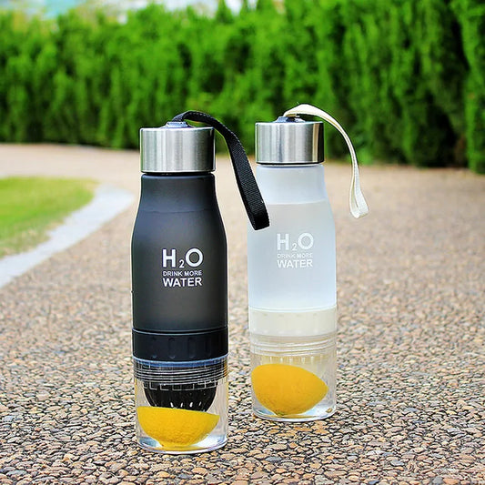 H2O Lemon/Fruit Infuser Water Bottle - New Version - Leak Proof - BPA Free (Black)