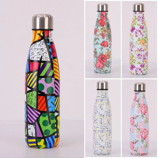 Design Stainless Steel Water Bottle - 17 oz/500ml Insulated Water Bottles Double Layered Vacuum Insulated Containers Keeps Drinks Cold for 10 Hours and Hot for 6, BPA Free,Perfect for On the Go