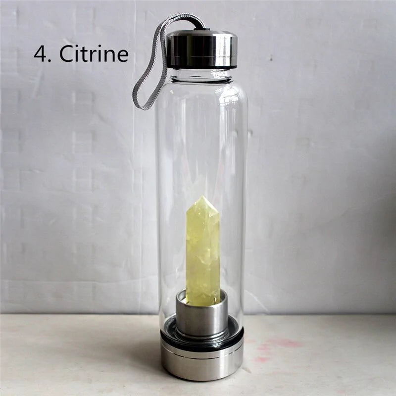 Quenchery | 16oz Natural Gemstone Water Bottle for Making Crystal Infused Gemwater | Includes Premium Healing Crystal