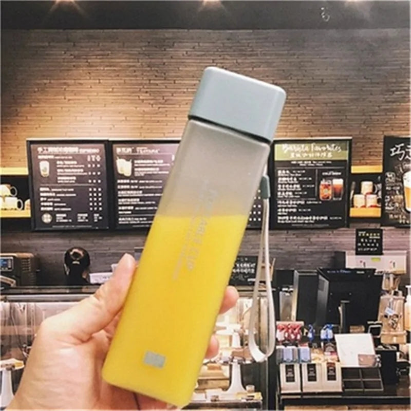 New Square Frosted Plastic Water Bottle Portable Transparent Bottle Fruit Juice Leak-Proof Outdoor Sport Travel Camping Bottle Clear