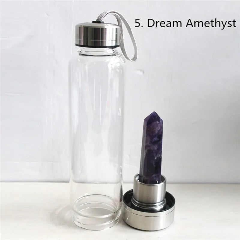 Quenchery | 16oz Natural Gemstone Water Bottle for Making Crystal Infused Gemwater | Includes Premium Healing Crystal