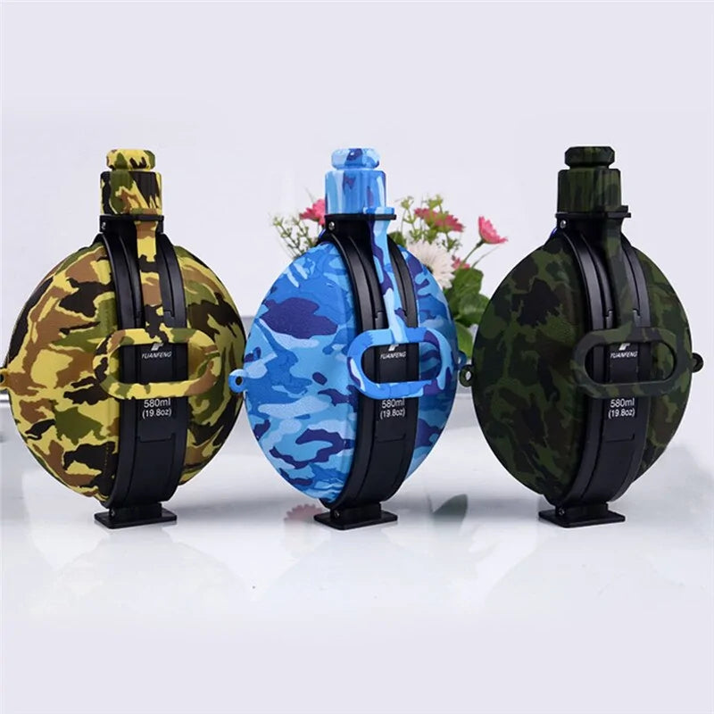 Quenchery Collapsible Travel Water Bottle - Newly Designed Silicone Folding Water Kettle Canteen with Compass Bottle Cap for Hiking Camping Outdoors, 19.8 oz